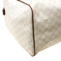 Gucci Light Beige GG Supreme Coated Canvas Web Duffle Bag