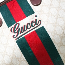 Gucci Light Beige GG Supreme Coated Canvas Web Duffle Bag