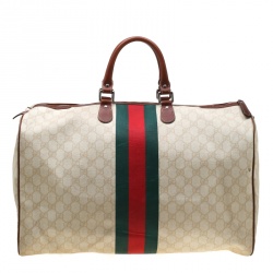 Gucci Light Beige GG Supreme Coated Canvas Web Duffle Bag