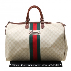 Gucci Light Beige GG Supreme Coated Canvas Web Duffle Bag