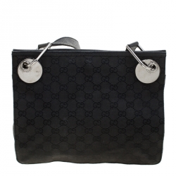 Gucci Black GG Canvas and Leather Messenger Bag