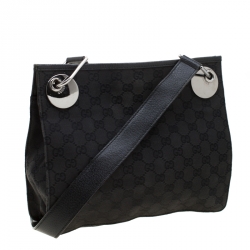 Gucci Black GG Canvas and Leather Messenger Bag