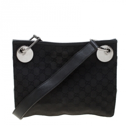 Gucci Black GG Canvas and Leather Messenger Bag