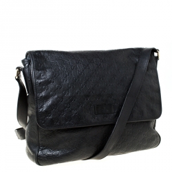 Pre Owned حقيبة ماسنجر غوتشي جلد غوتشيسيما أسود