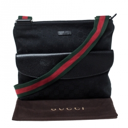 Gucci Black GG Canvas Web Messenger Bag