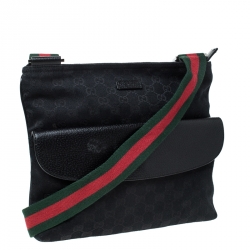 Gucci Black GG Canvas Web Messenger Bag