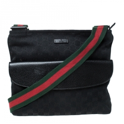 Gucci Black GG Canvas Web Messenger Bag