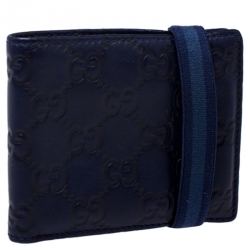 Gucci Blue Guccissima Leather Web Detail Bi Fold Wallet