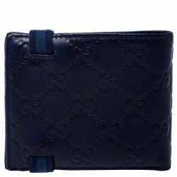 Gucci Blue Guccissima Leather Web Detail Bi Fold Wallet