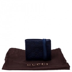 Gucci Blue Guccissima Leather Web Detail Bi Fold Wallet