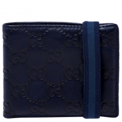 Gucci Blue Guccissima Leather Web Detail Bi Fold Wallet