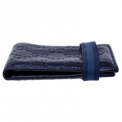 Gucci Blue Guccissima Leather Web Detail Bi Fold Wallet
