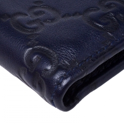 Gucci Blue Guccissima Leather Web Detail Bi Fold Wallet