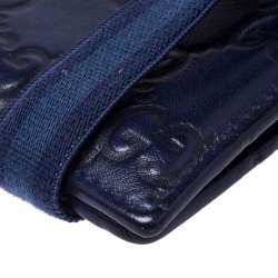 Gucci Blue Guccissima Leather Web Detail Bi Fold Wallet
