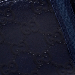 Gucci Blue Guccissima Leather Web Detail Bi Fold Wallet