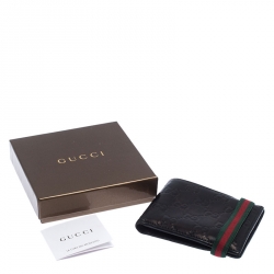 Gucci Black Guccissima Leather Web Bifold Wallet