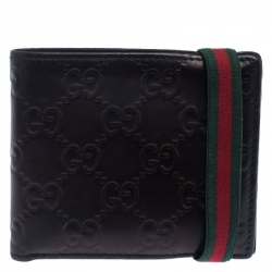 Gucci Black Guccissima Leather Web Bifold Wallet