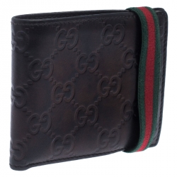 Gucci Black Guccissima Leather Web Bifold Wallet