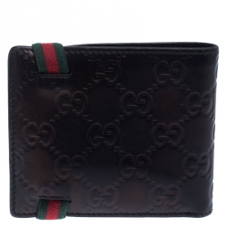 Gucci Black Guccissima Leather Web Bifold Wallet