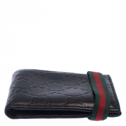Gucci Black Guccissima Leather Web Bifold Wallet