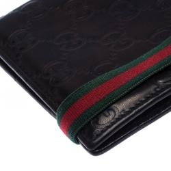 Gucci Black Guccissima Leather Web Bifold Wallet