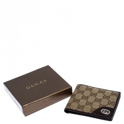 Gucci Dark Brown/Beige GG Canvas and Leather Bifold Wallet