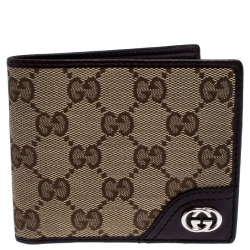 Gucci Dark Brown/Beige GG Canvas and Leather Bifold Wallet