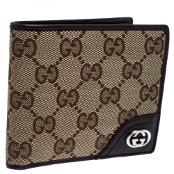 Gucci Dark Brown/Beige GG Canvas and Leather Bifold Wallet
