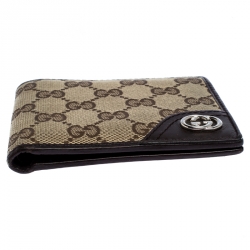 Gucci Dark Brown/Beige GG Canvas and Leather Bifold Wallet