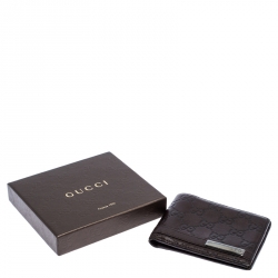 Gucci Dark Brown Guccissima Leather Metal Bar Bifold Wallet