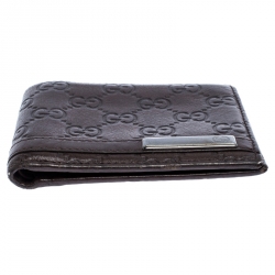 Gucci Dark Brown Guccissima Leather Metal Bar Bifold Wallet