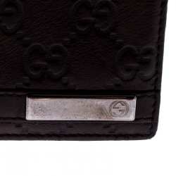Gucci Dark Brown Guccissima Leather Metal Bar Bifold Wallet