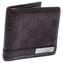 Gucci Dark Brown Guccissima Leather Metal Bar Bifold Wallet