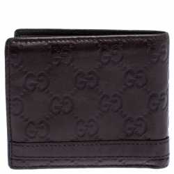 Gucci Dark Brown Guccissima Leather Metal Bar Bifold Wallet