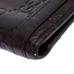 Gucci Dark Brown Guccissima Leather Metal Bar Bifold Wallet