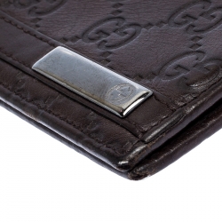 Gucci Dark Brown Guccissima Leather Metal Bar Bifold Wallet
