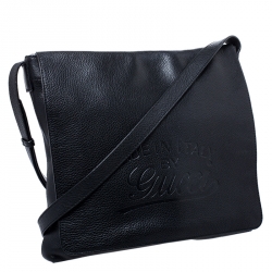 Gucci Black Leather Flap Messenger Bag