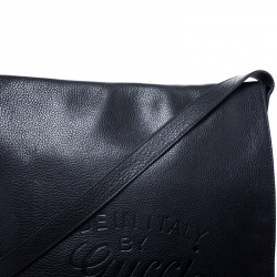 Gucci Black Leather Flap Messenger Bag
