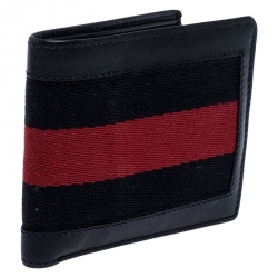 Gucci Black Guccissima Leather Web Bifold Wallet