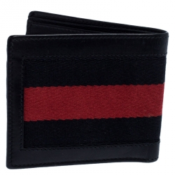 Gucci Black Guccissima Leather Web Bifold Wallet