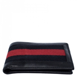 Gucci Black Guccissima Leather Web Bifold Wallet