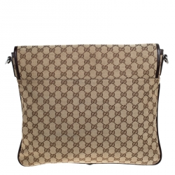 Gucci Beige/Brown GG Canvas and Leather Web Flap Messenger Bag