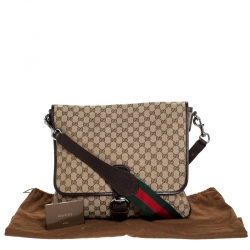 Gucci Beige/Brown GG Canvas and Leather Web Flap Messenger Bag