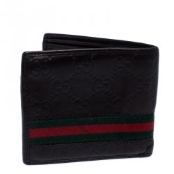 Gucci Dark Brown Guccissima Leather Web Bifold Wallet