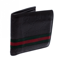 Gucci Dark Brown Guccissima Leather Web Bifold Wallet