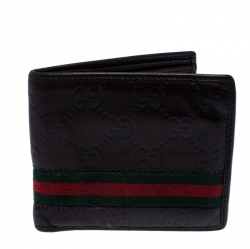 Gucci Dark Brown Guccissima Leather Web Bifold Wallet