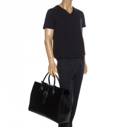 Gucci Black Leather Carry On Buckle Weekender Bag