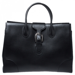 Gucci Black Leather Carry On Buckle Weekender Bag