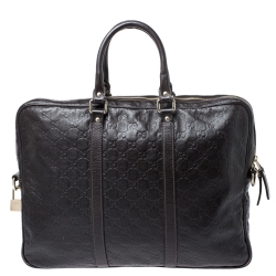 Pre Owned Gucci Dark Brown Guccissima Leather Laptop Bag