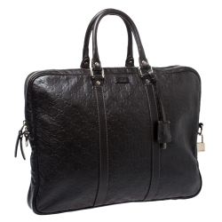 Pre Owned Gucci Dark Brown Guccissima Leather Laptop Bag